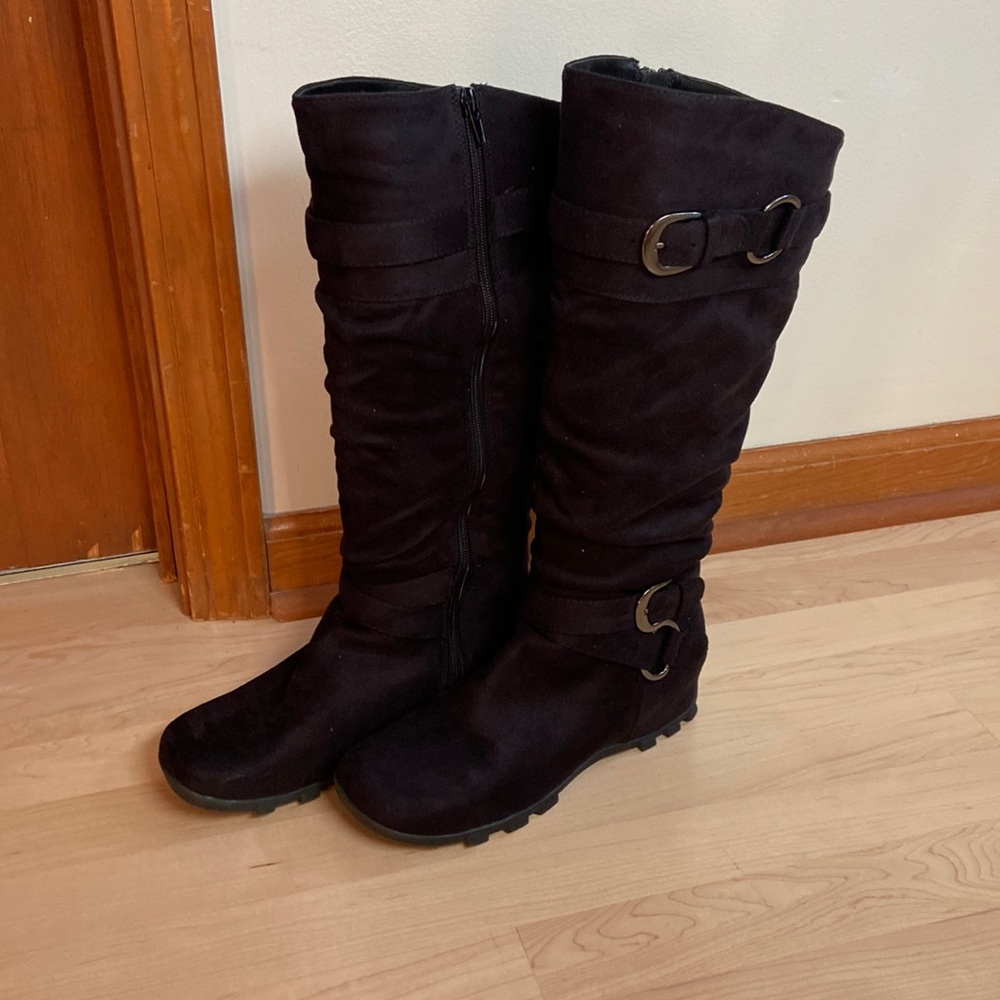 Unr8ed black suede knee high boots